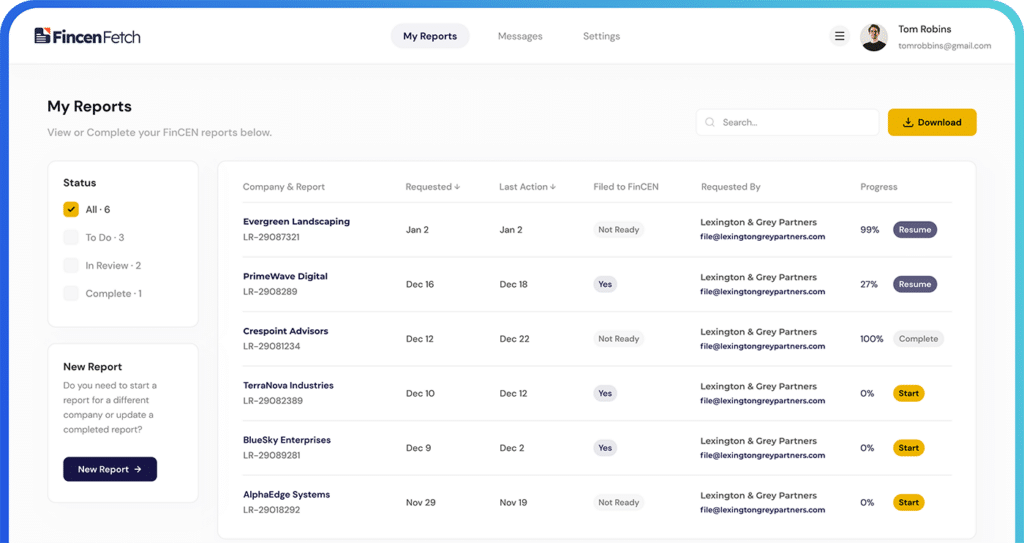 FincenFetch Dashboard