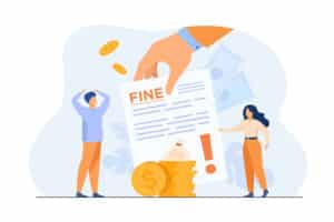 Document with 'Fine' stamped on it, representing financial penalties for late filing.